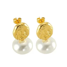 Gold-Plated Geometric Simulated Pearl Drop Earrings – Trendy Fashion Earrings