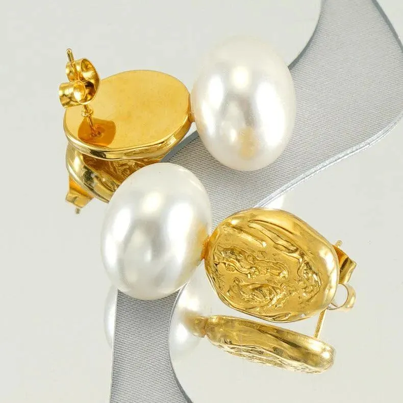 Gold-Plated Geometric Simulated Pearl Drop Earrings – Trendy Fashion Earrings