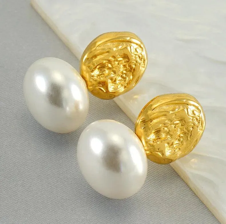 Gold-Plated Geometric Simulated Pearl Drop Earrings – Trendy Fashion Earrings