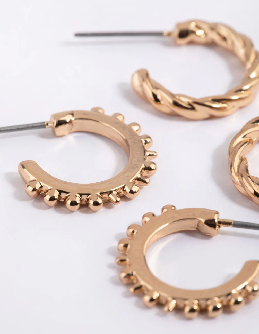 Gold Textured Huggie Hoop Earring Pack