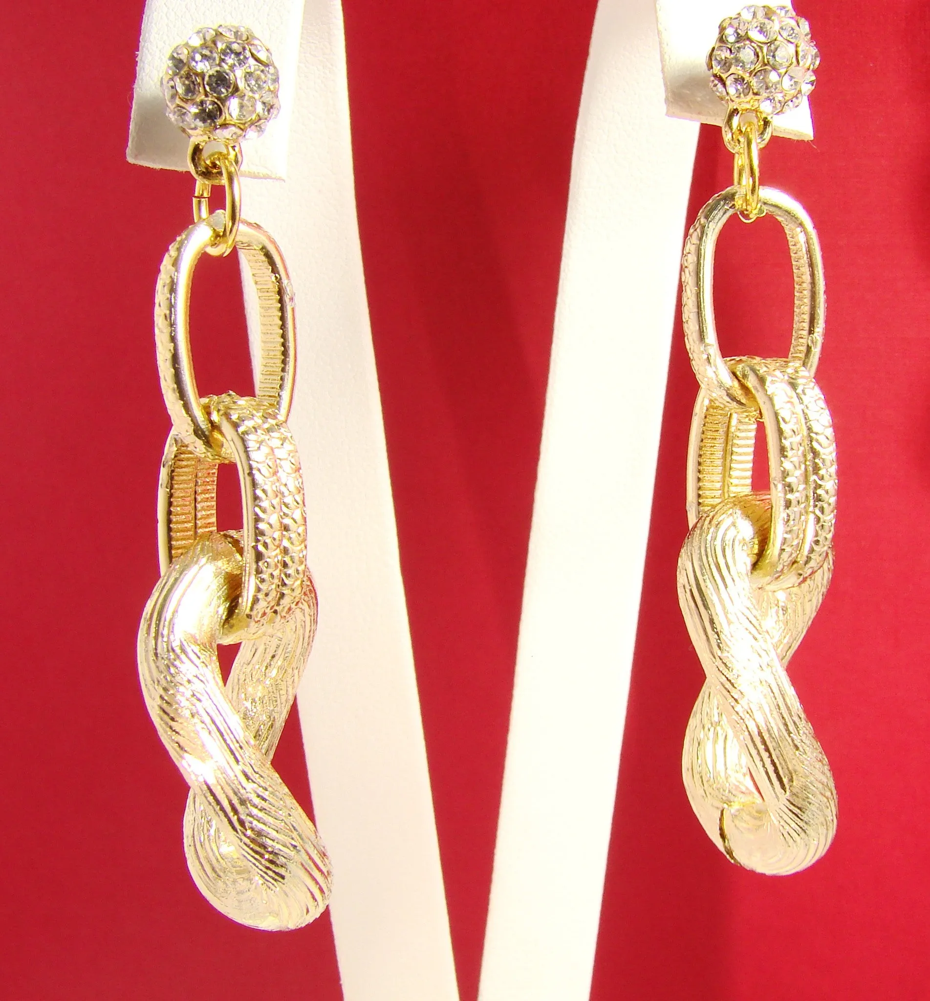 Gold Tone Rhinestones Hoops Earrings