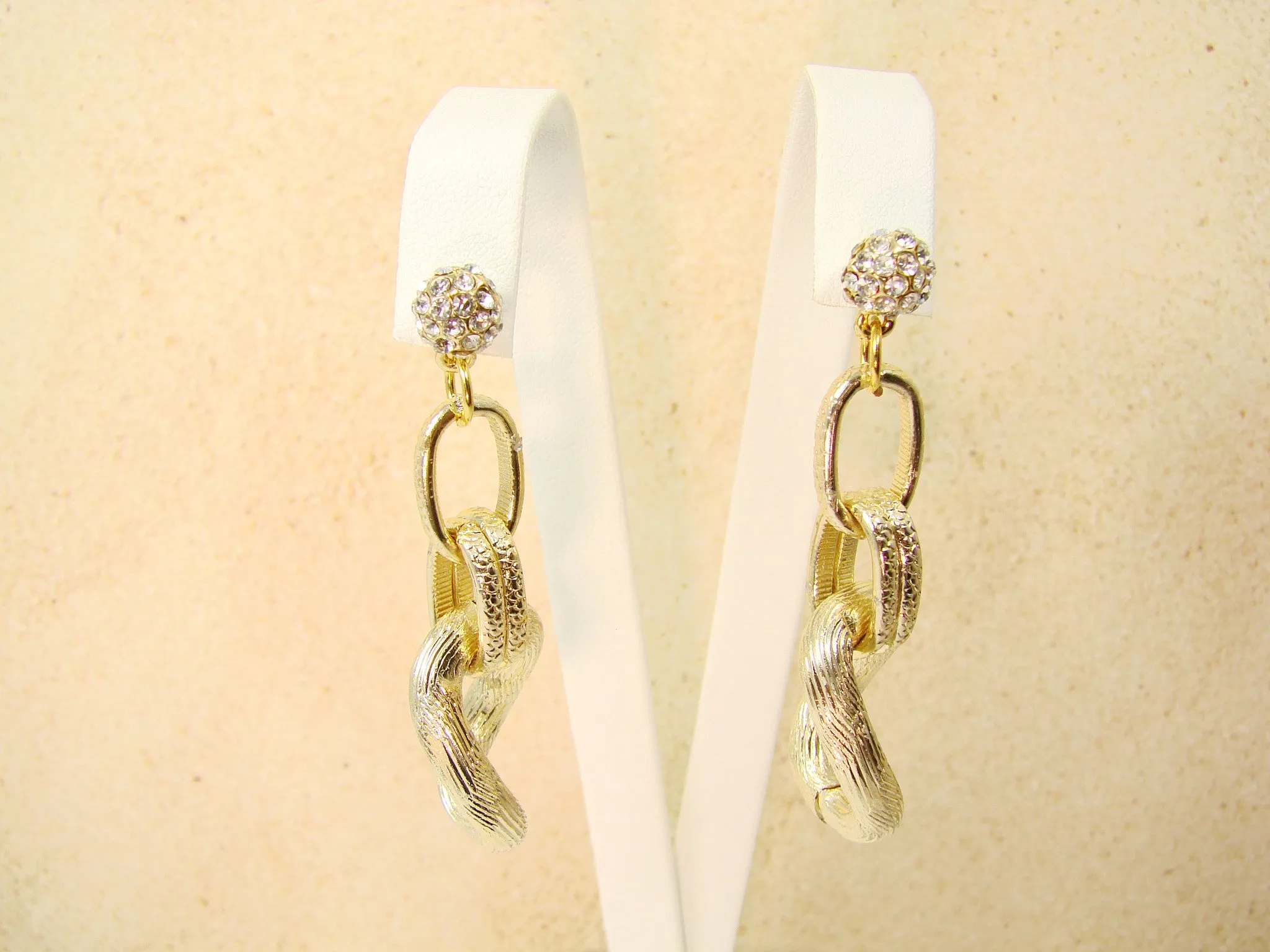 Gold Tone Rhinestones Hoops Earrings