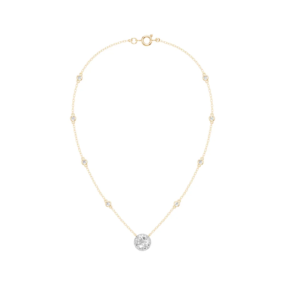 Halo Station Necklace with 1.00ct of Laboratory Grown Diamonds in  9ct Yellow Gold