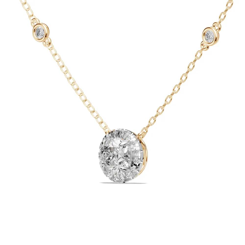 Halo Station Necklace with 1.00ct of Laboratory Grown Diamonds in  9ct Yellow Gold