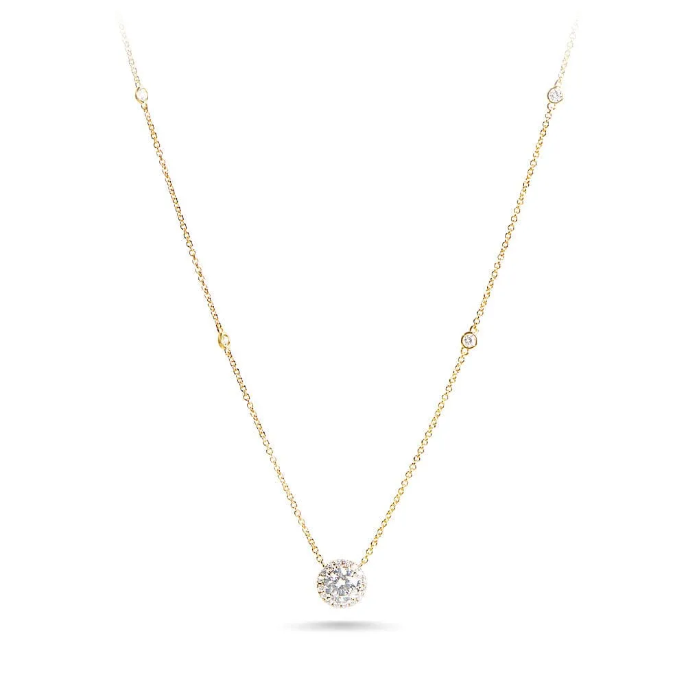 Halo Station Necklace with 1.00ct of Laboratory Grown Diamonds in  9ct Yellow Gold