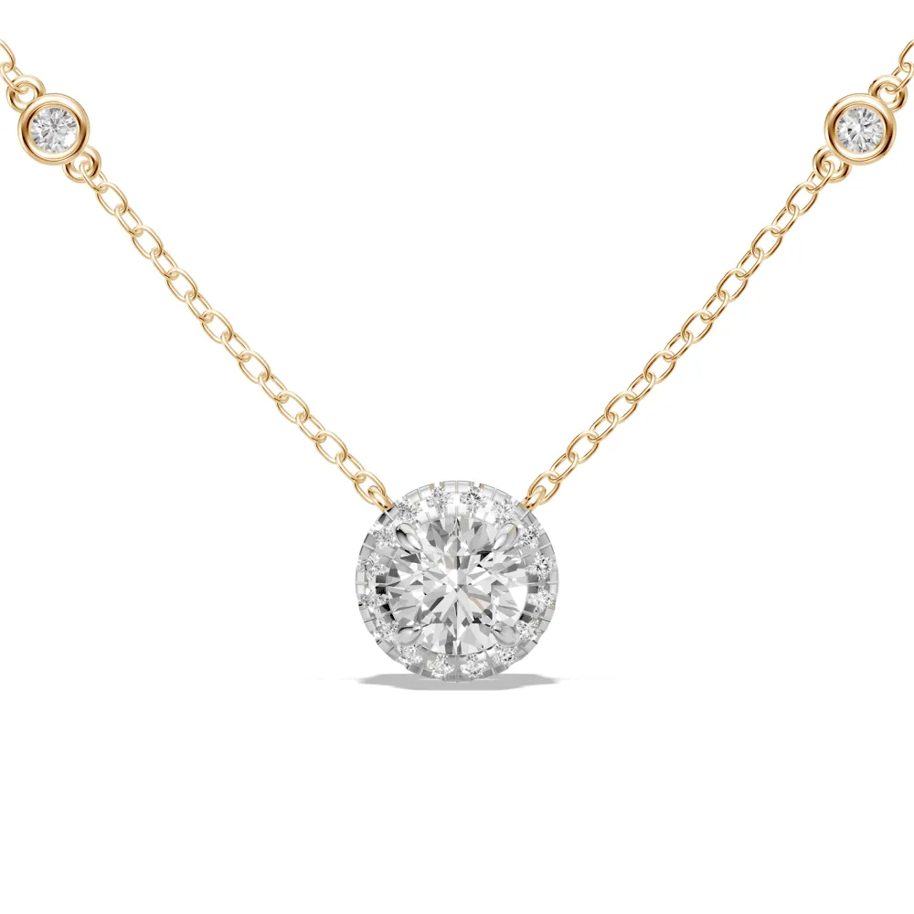 Halo Station Necklace with 1.00ct of Laboratory Grown Diamonds in  9ct Yellow Gold