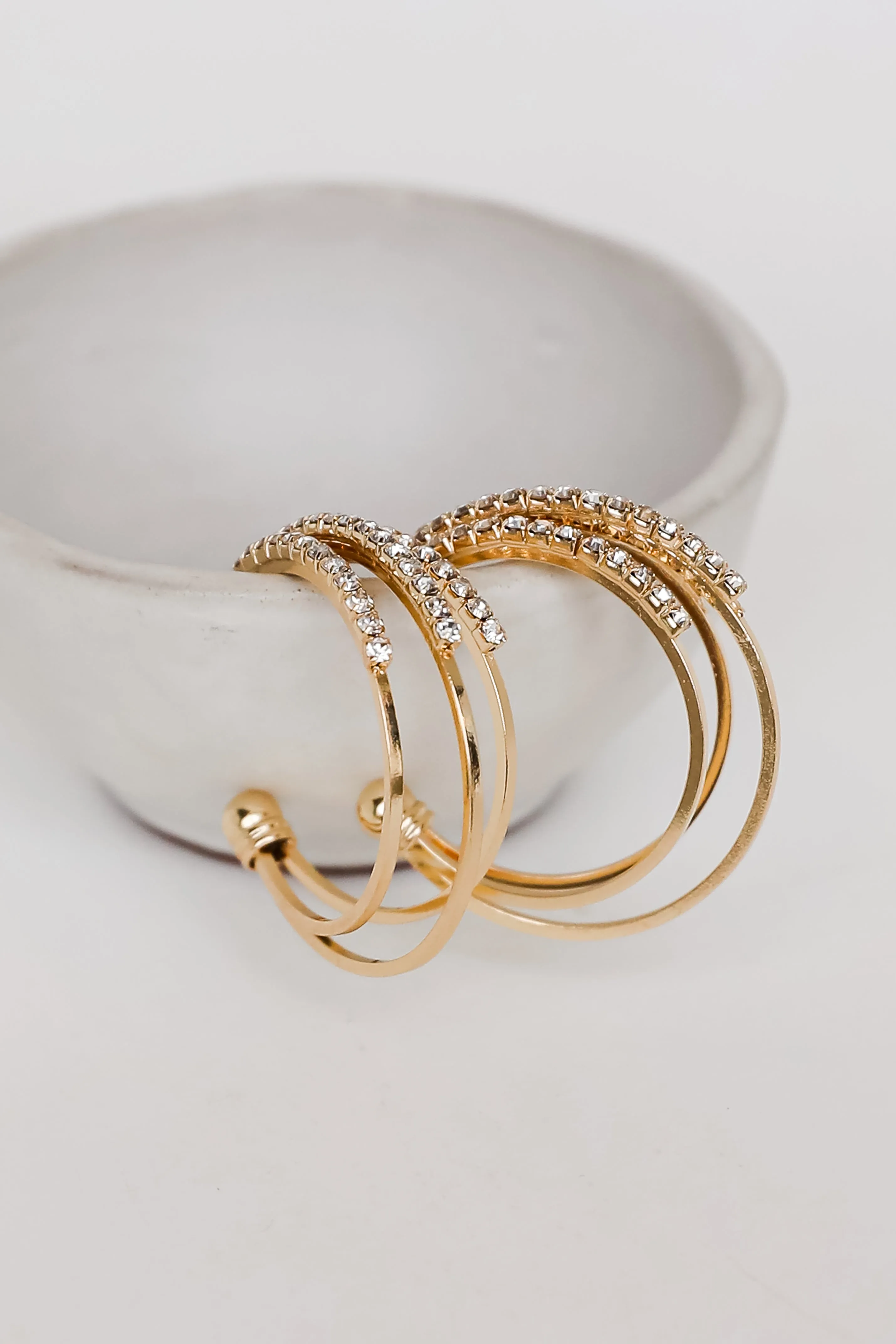 Jodie Gold Rhinestone Triple Hoop Earrings