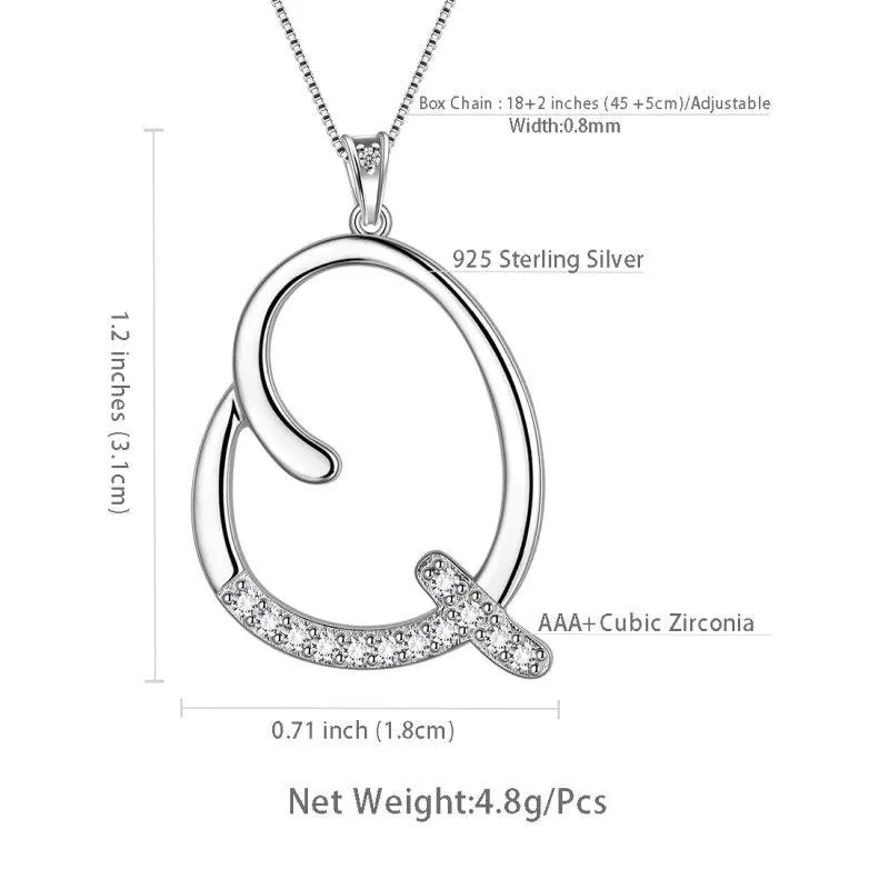 Letter Initial Q Necklaces Pendant Women Girls Name Jewelry Gift 925 Sterling Silver