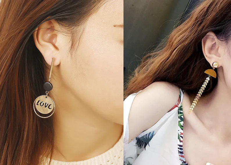 Long Slope Geometric asymmetry Rhinestone circle earrings