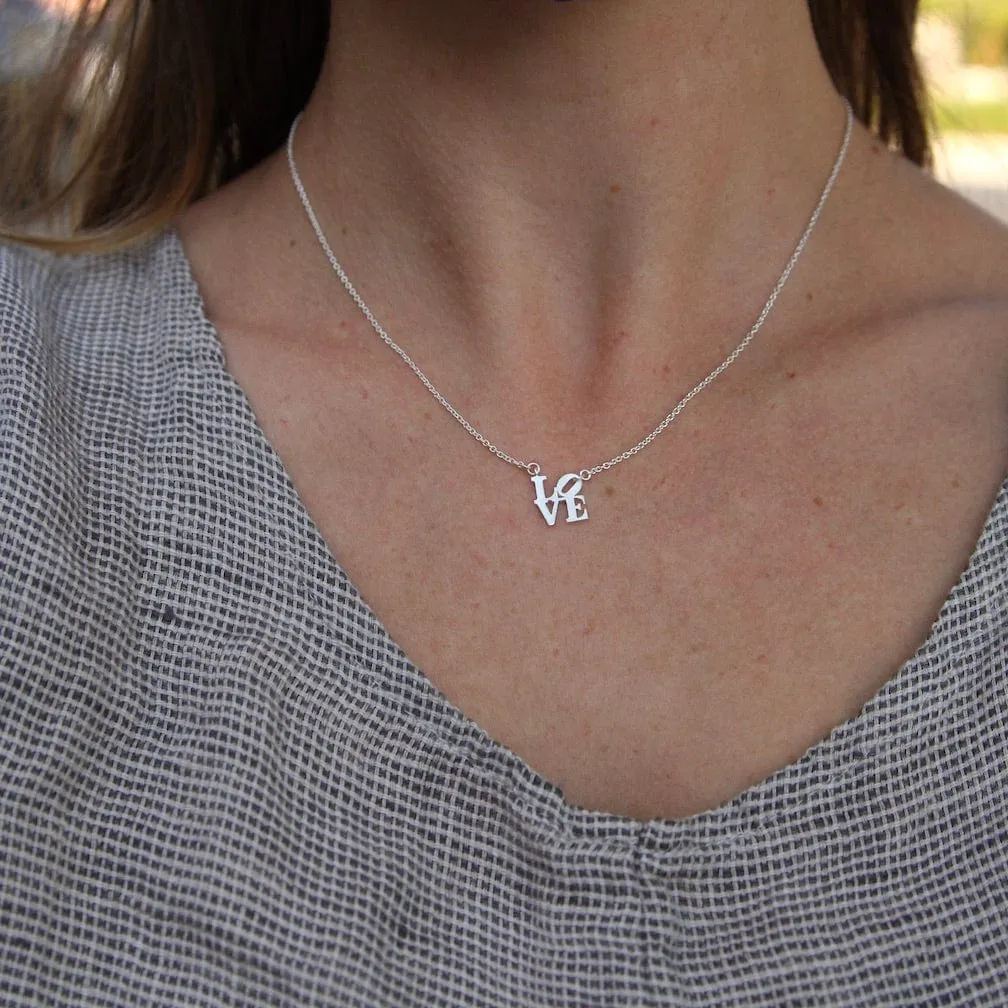 Matte Silver Mini LOVE Necklace