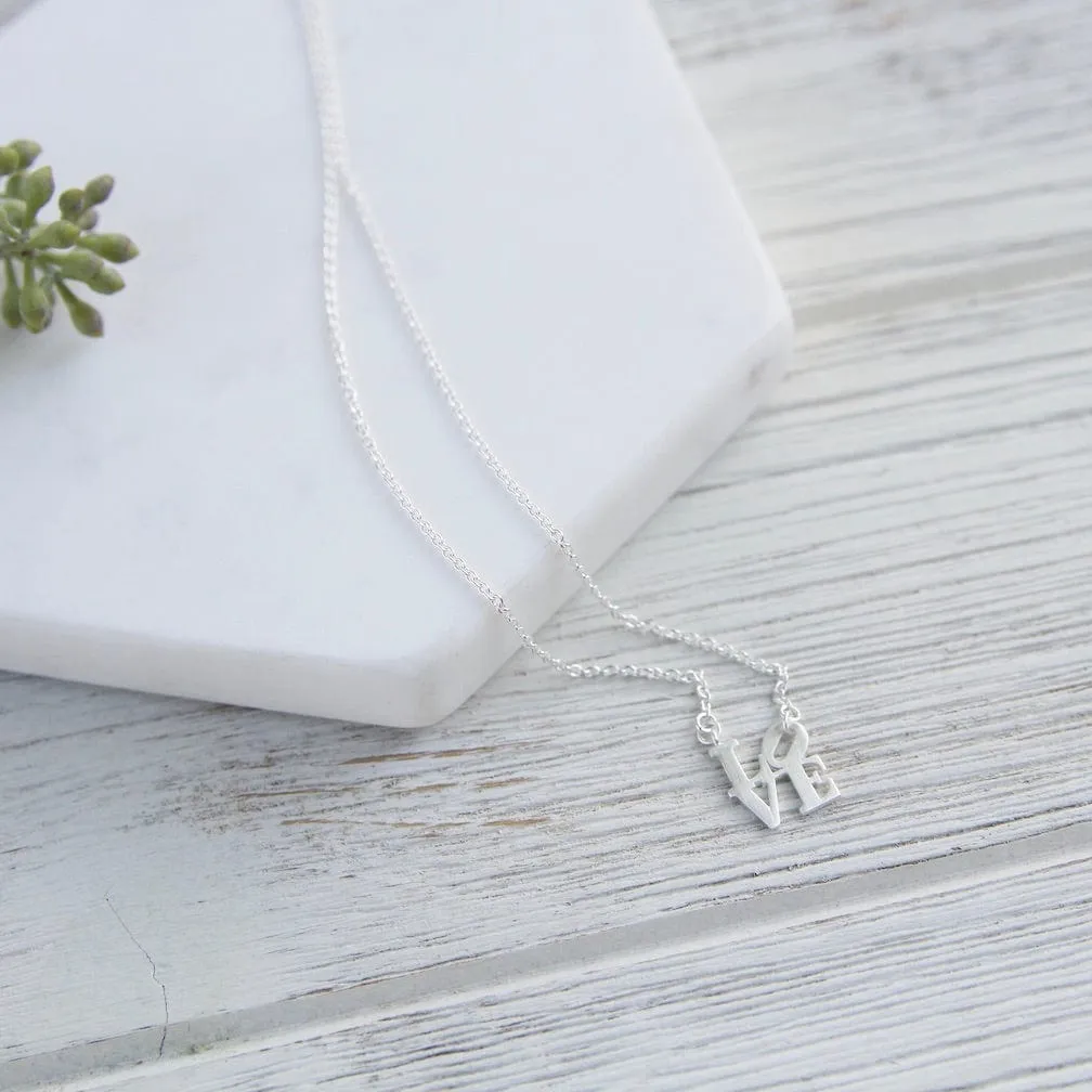 Matte Silver Mini LOVE Necklace