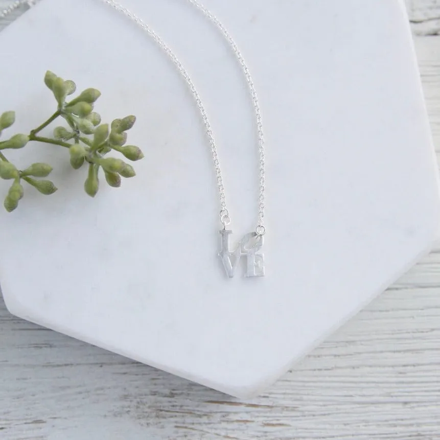 Matte Silver Mini LOVE Necklace