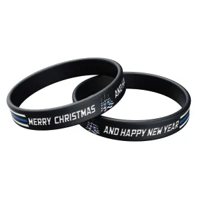 Merry Christmas & Happy New Year, Thin Blue Line Silicone Bracelet