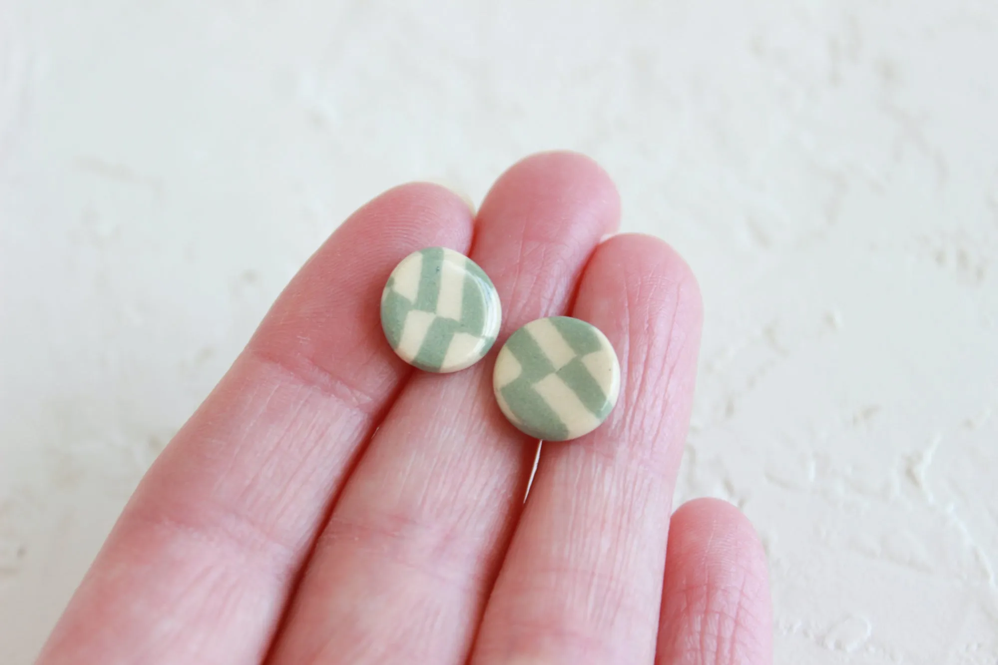 Mini Checkered Stoneware Stud Earrings