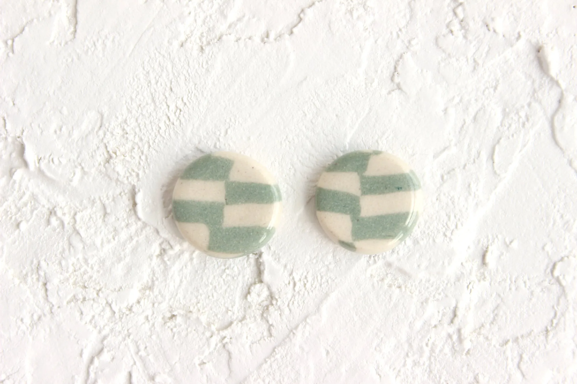 Mini Checkered Stoneware Stud Earrings