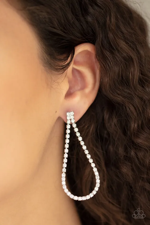 Paparazzi Earring ~ Diamond Drops - White