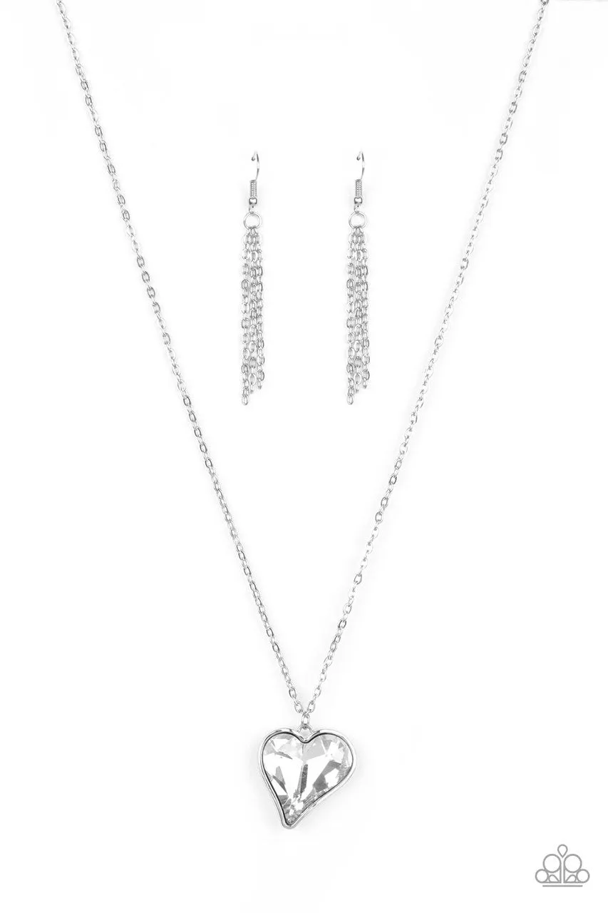 Paparazzi Necklace ~ Heart Flutter - White