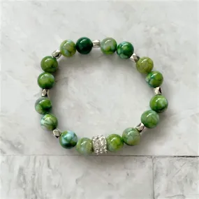 Parrot Green Agate and Silver Beaded Bracelet