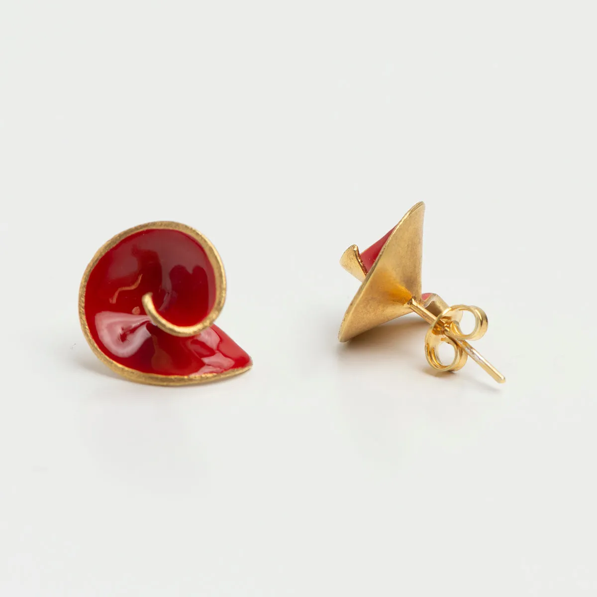 Red & Gold Small Swirl Stud Earrings