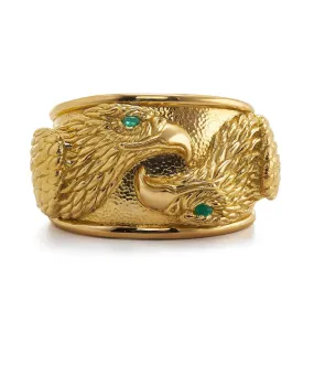 Repoussé Twin Eagle Cuff, Emerald