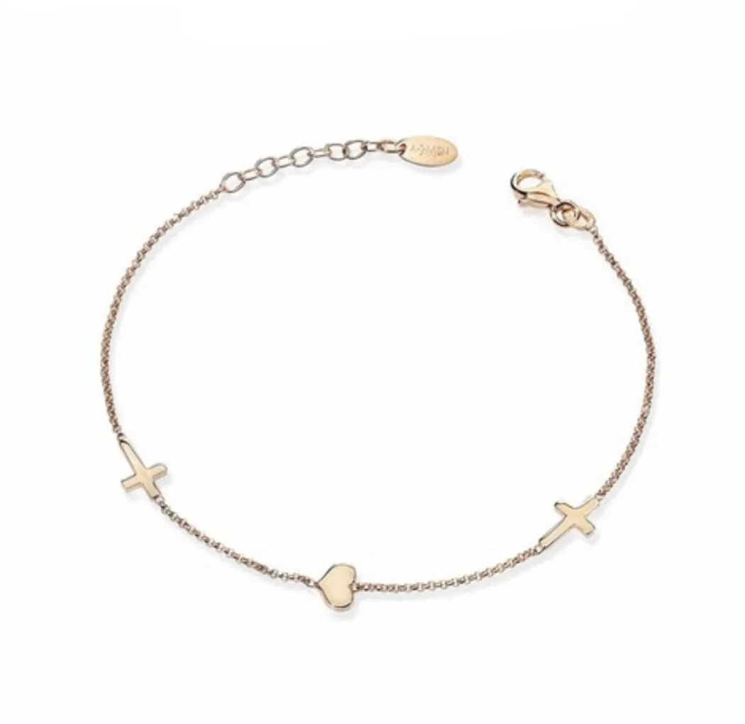 Rose Gold Heart and Crosses Bracelet