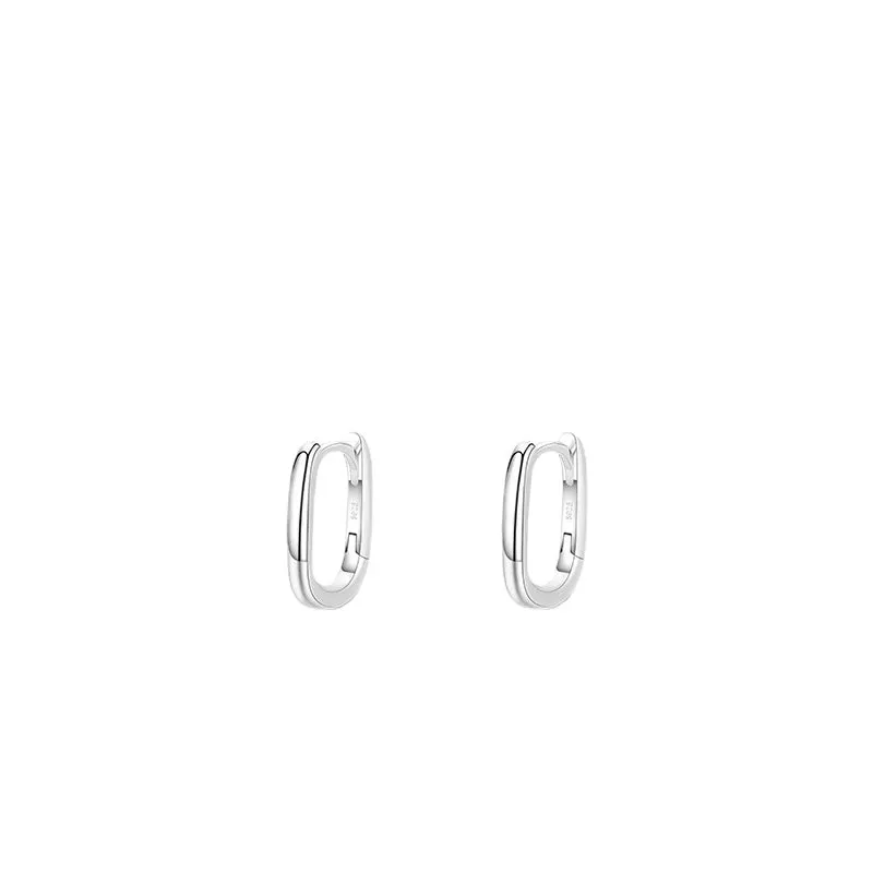 S925 Sterling Silver Geometric Shape Earrings with Plain Face