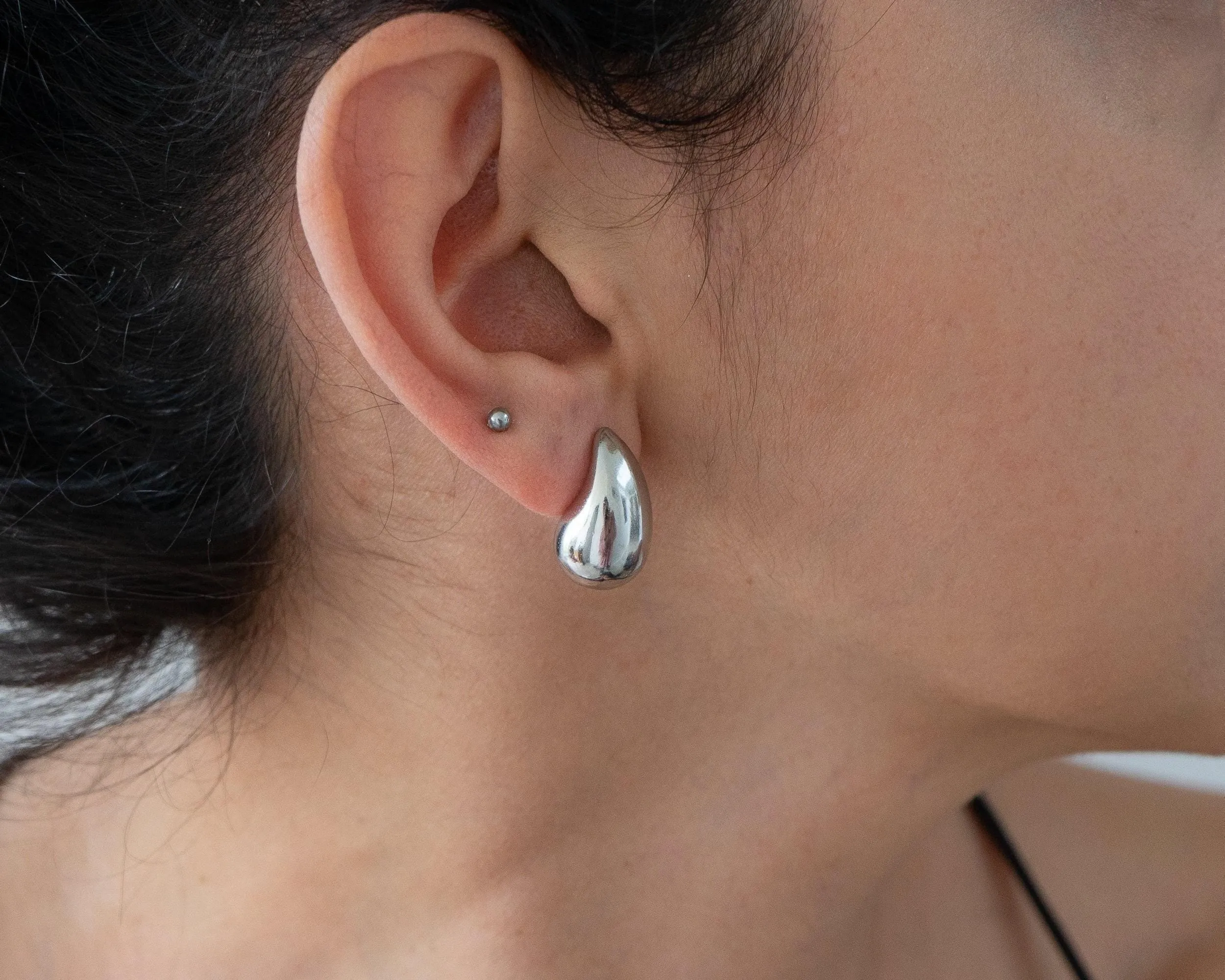 Silver Bold Drop Stud Earrings