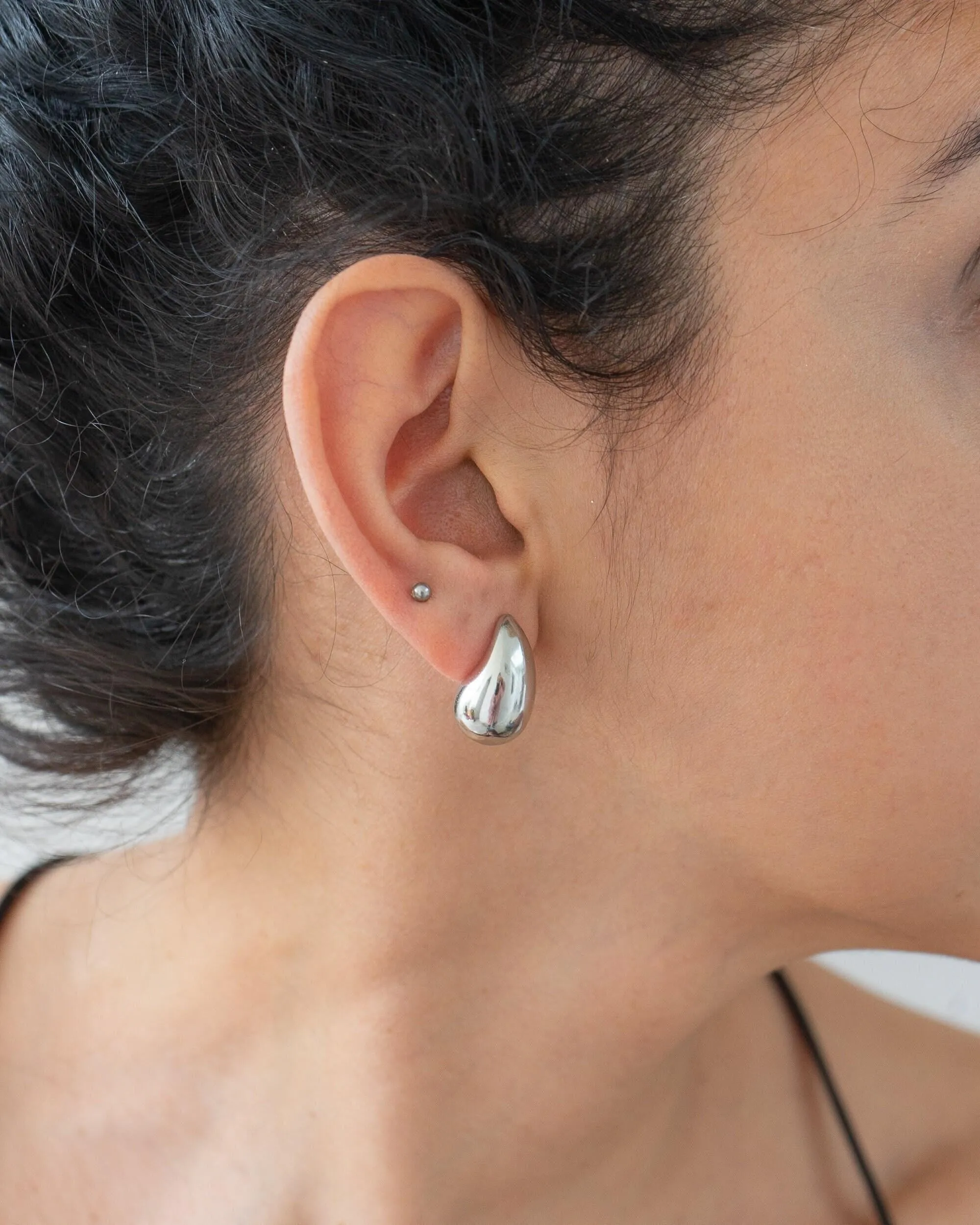 Silver Bold Drop Stud Earrings