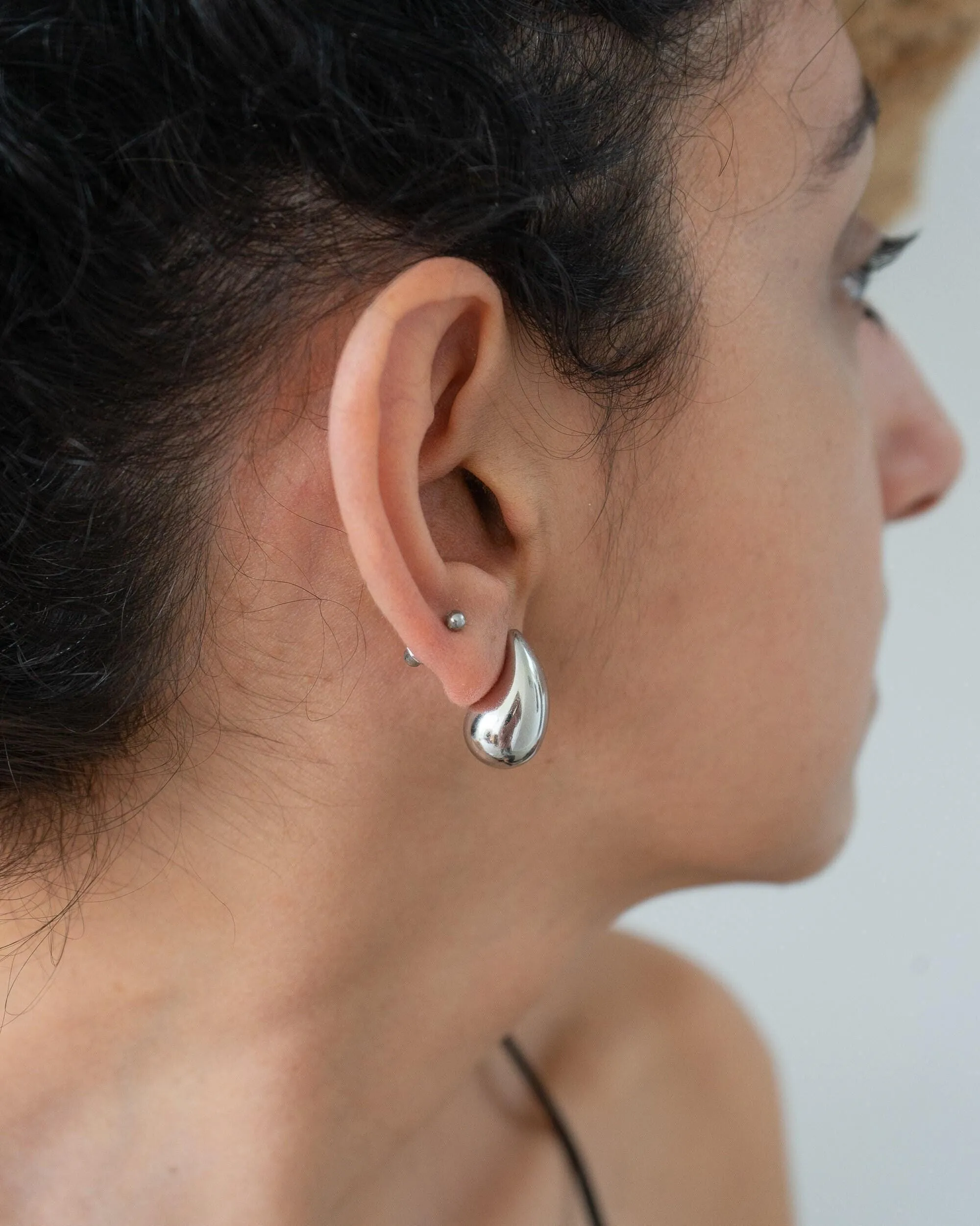 Silver Bold Drop Stud Earrings