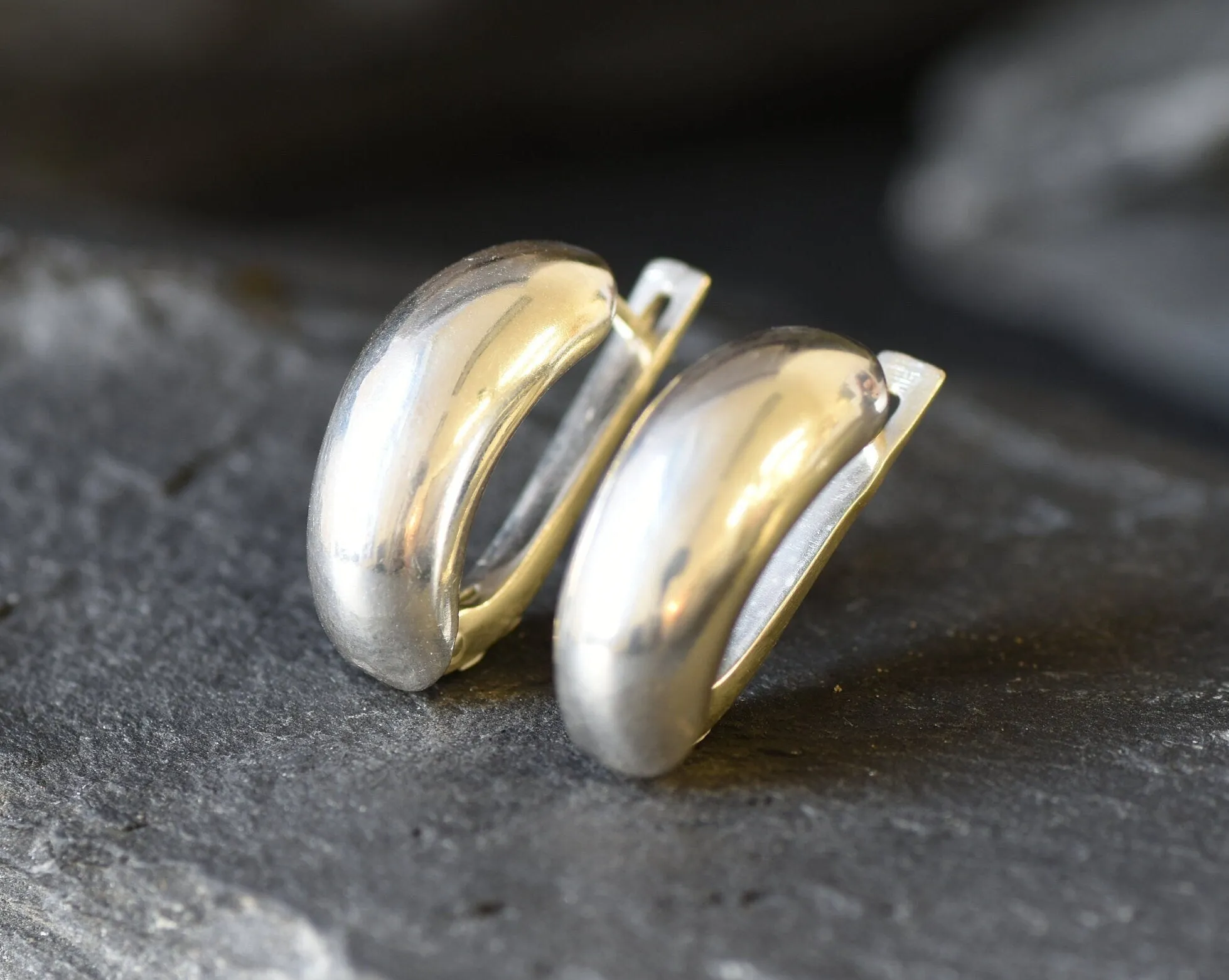 Silver Chunky Earrings - Thick Hoop Earrings - Half Hoop Silver Earrings