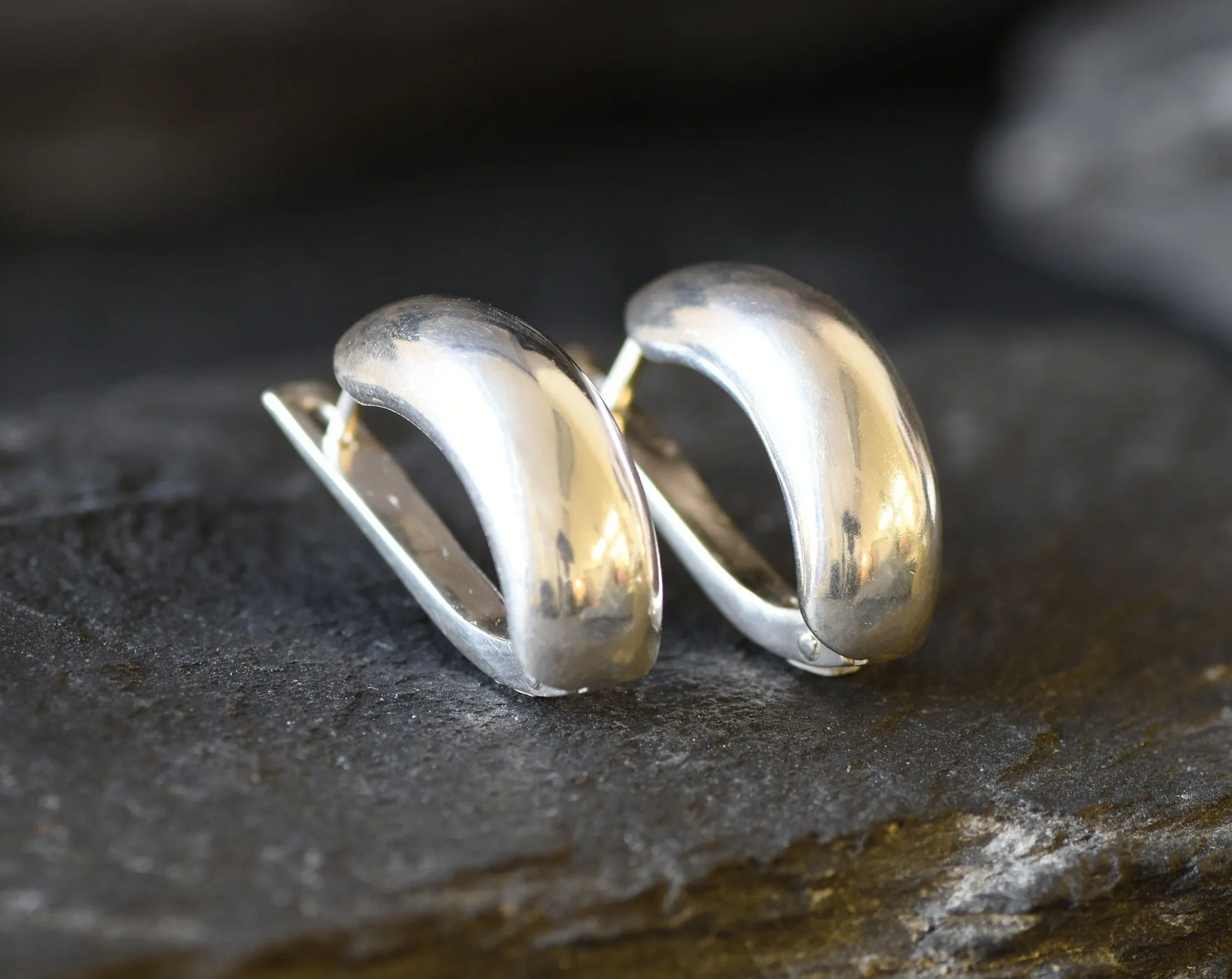 Silver Chunky Earrings - Thick Hoop Earrings - Half Hoop Silver Earrings