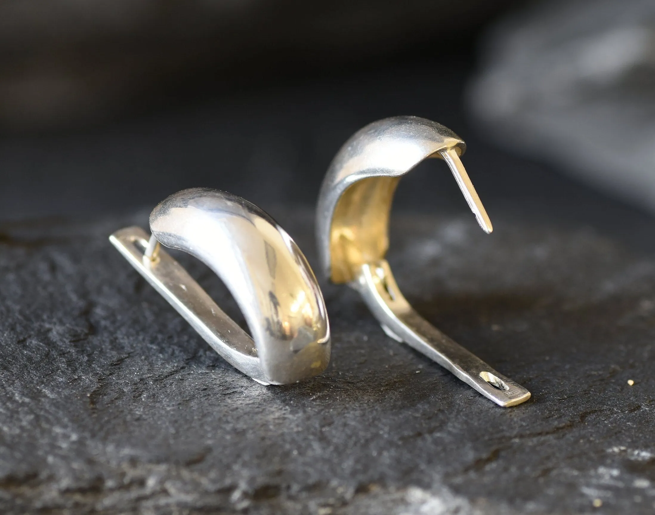 Silver Chunky Earrings - Thick Hoop Earrings - Half Hoop Silver Earrings