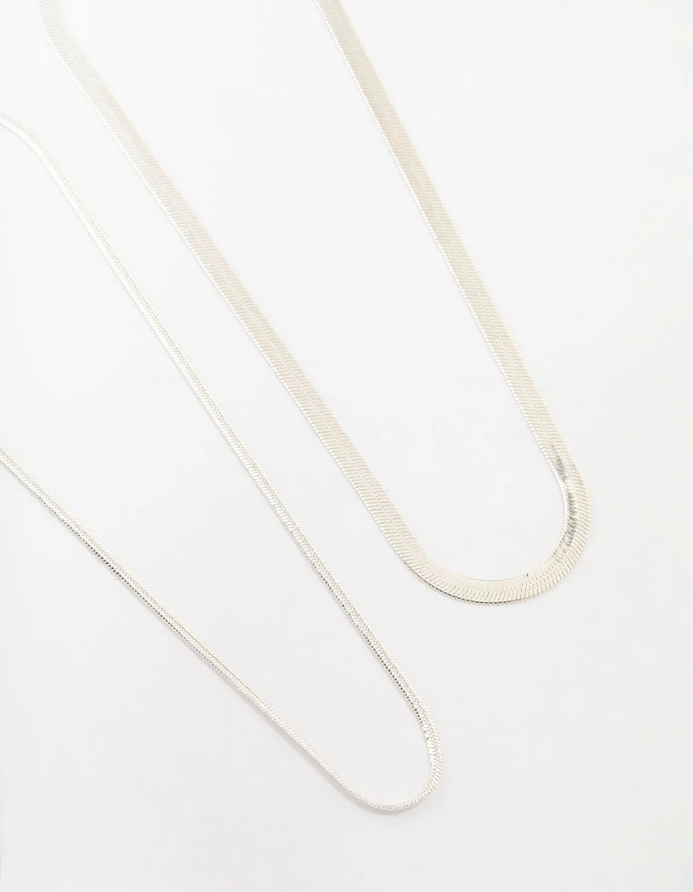 Silver Plated Herringbone Chain Necklaces 2-Pack