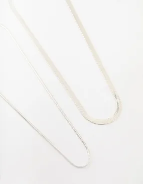 Silver Plated Herringbone Chain Necklaces 2-Pack