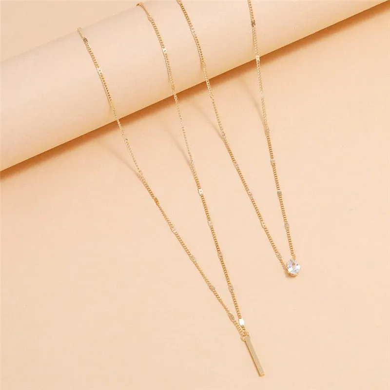 Simple Crystal Geometric Gold Pendant Necklace