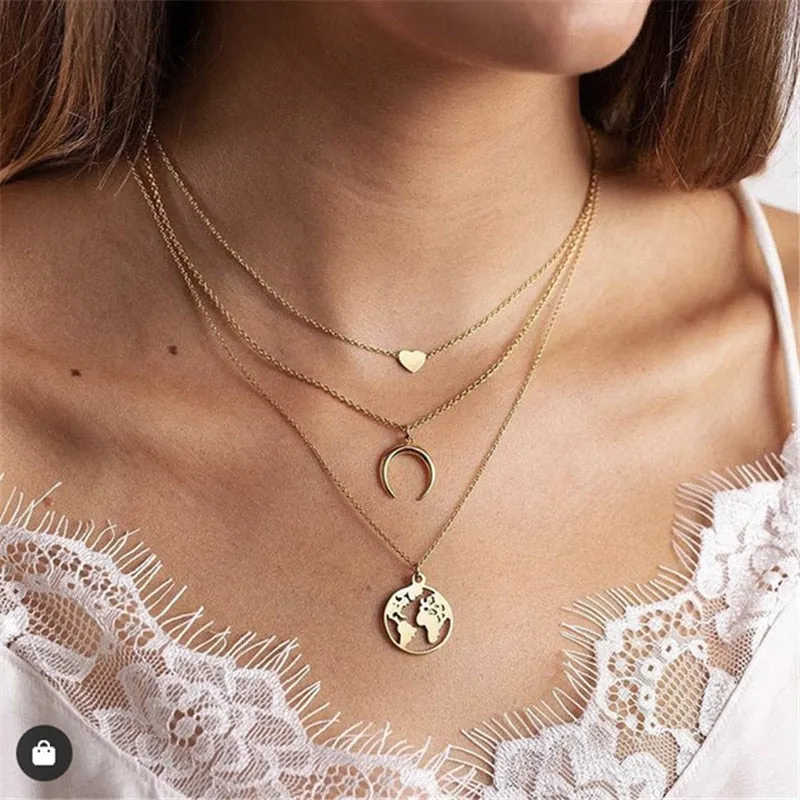 Simple Crystal Geometric Gold Pendant Necklace