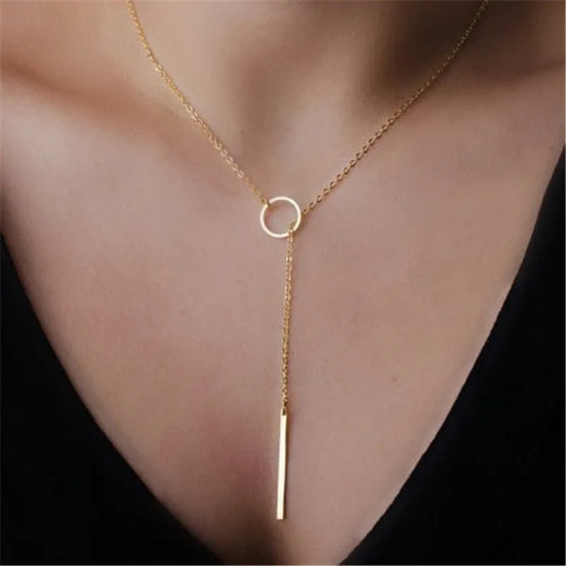 Simple Crystal Geometric Gold Pendant Necklace