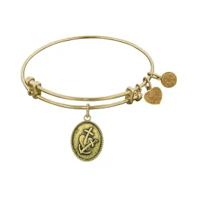 Smooth Finish Brass Faith, Hope, Charity Angelica Bangle Bracelet, 7.25"