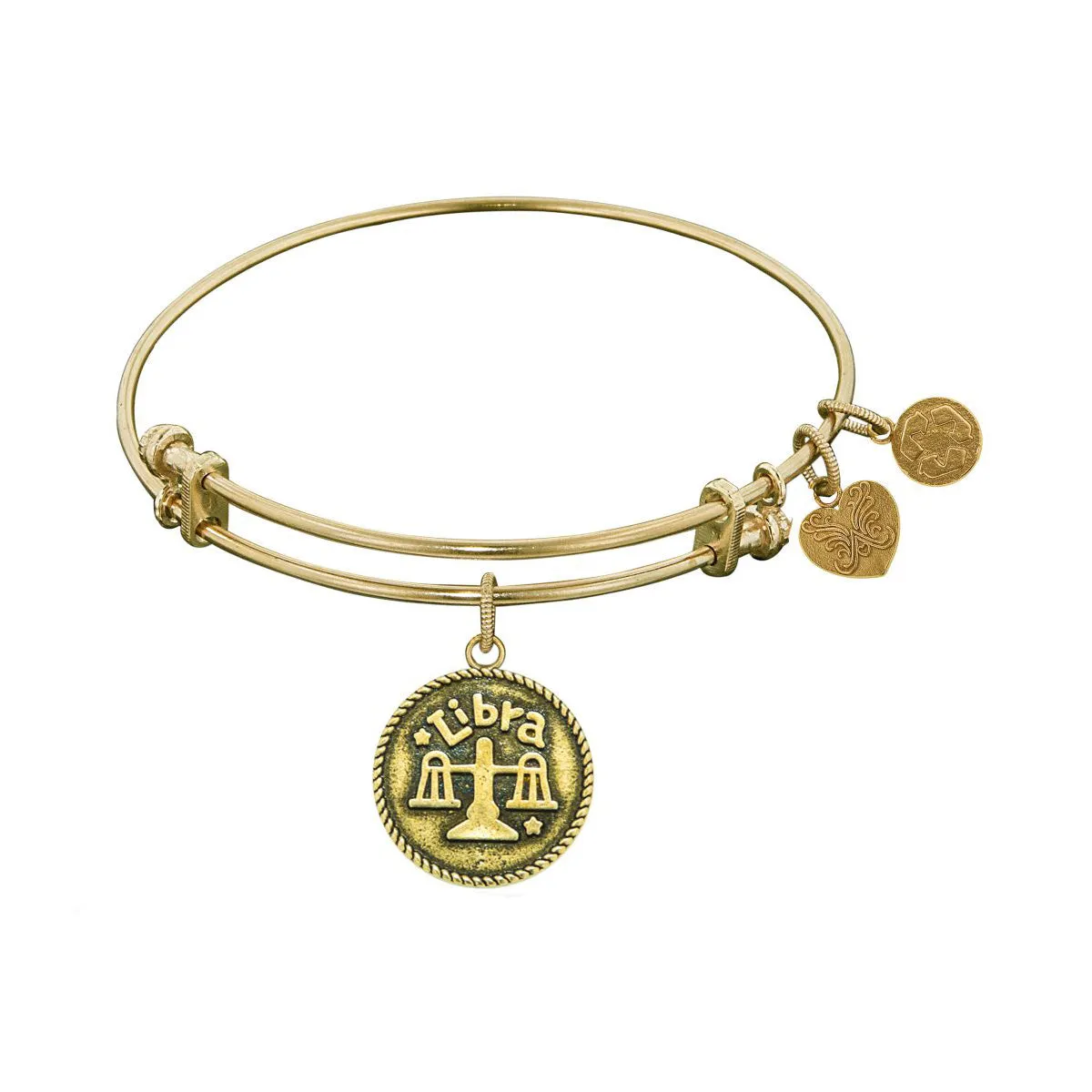 Smooth Finish Brass Libra September Angelica Bangle Bracelet, 7.25"