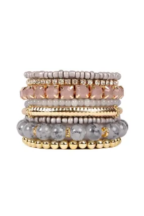 Stacked Beaded Bracelet Set- Multi-Colored Gold Tones