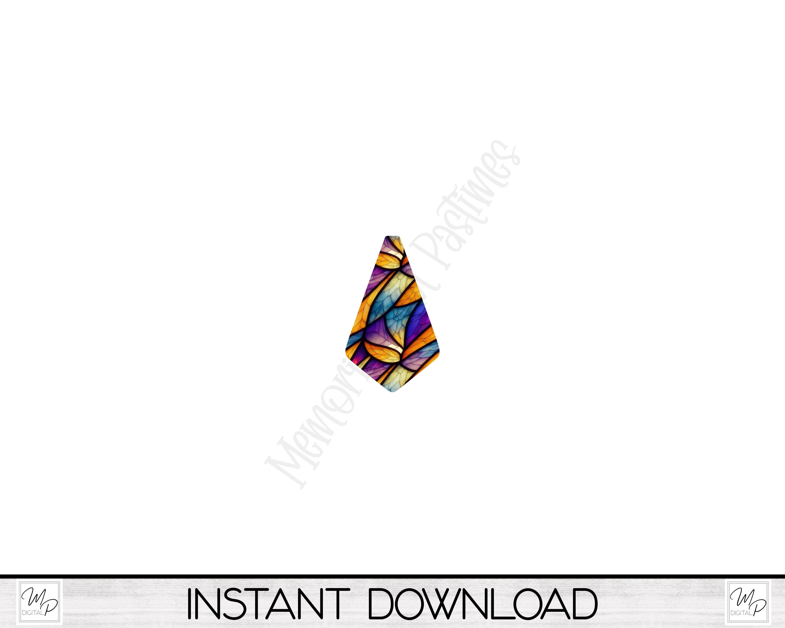 Stained Glass Geometric Earring PNG Design for Sublimation, Digital Download