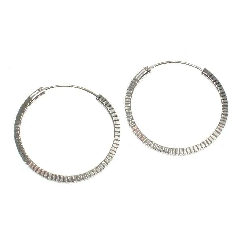 Sterling Silver Etched 31mm Hoop Earrings