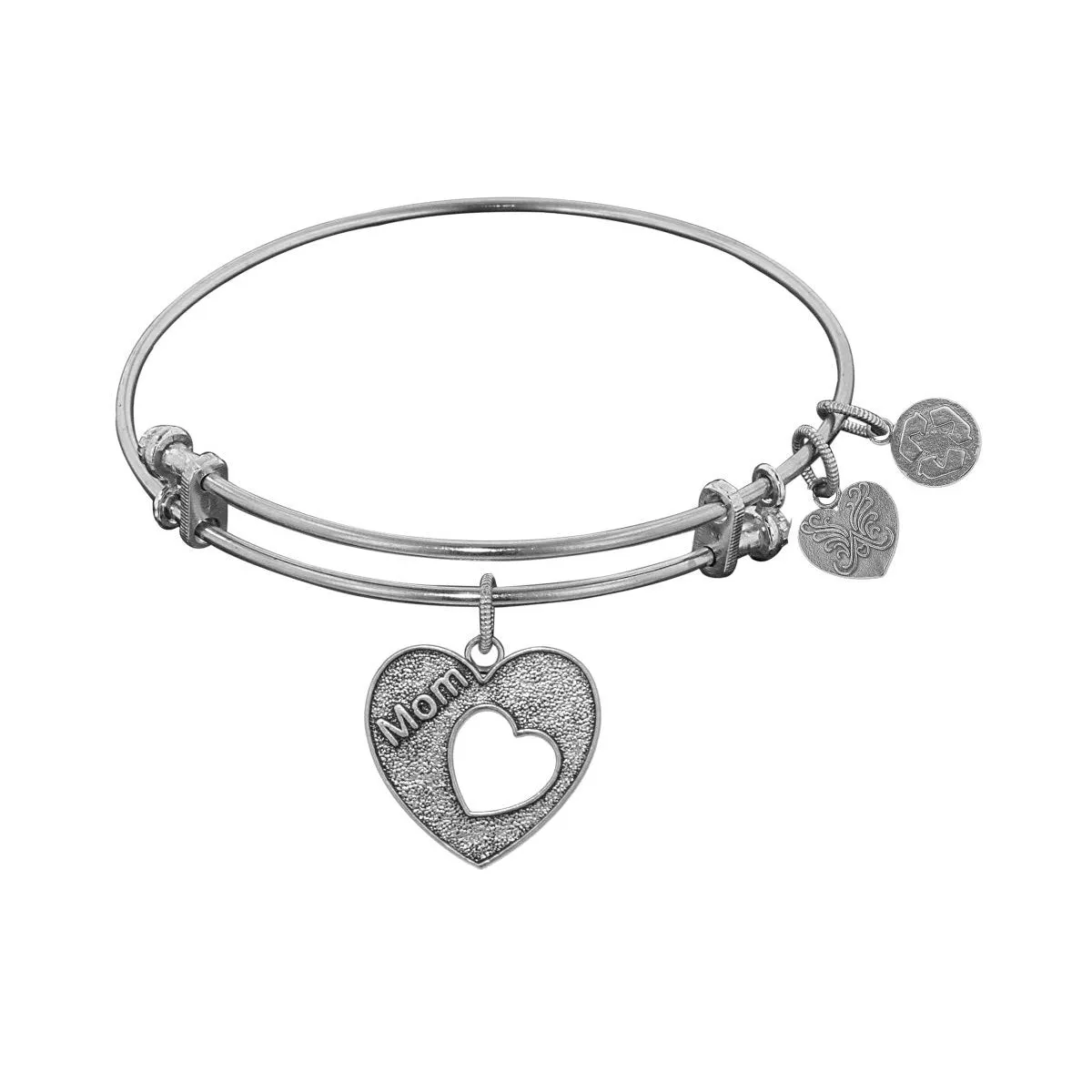 Stipple Finish Brass Heart With Mom Open Heart Angelica Bangle Bracelet, 7.25"