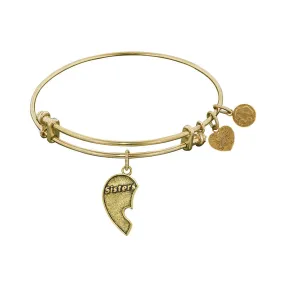 Stipple Finish Brass Left-Half Heart Sisters Angelica Bangle Bracelet, 7.25"