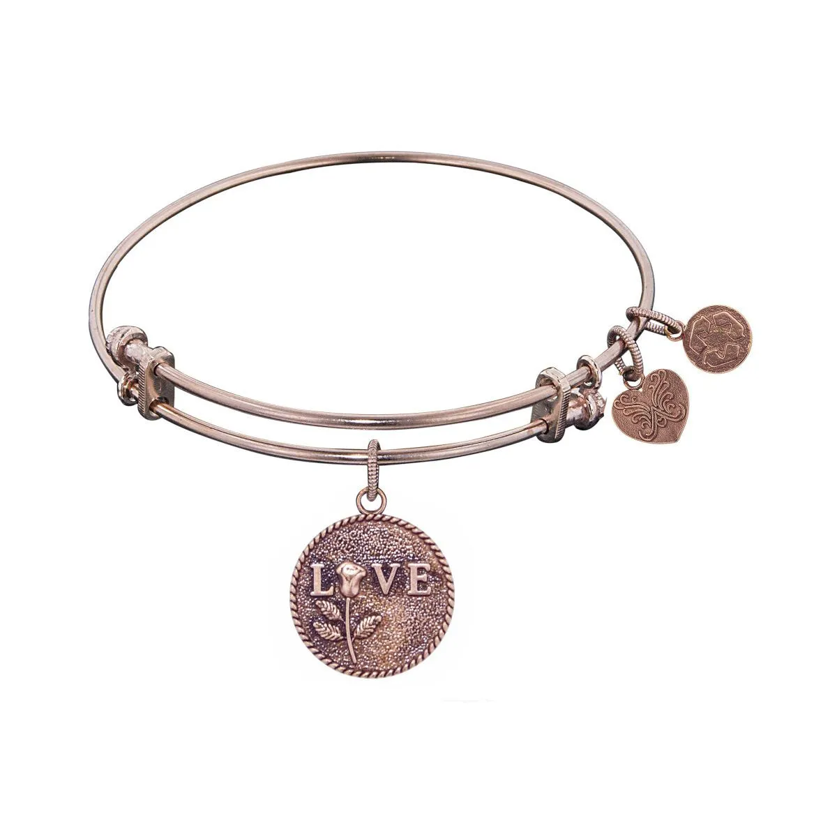 Stipple Finish Brass Love With Rose  Angelica Bangle Bracelet, 7.25"