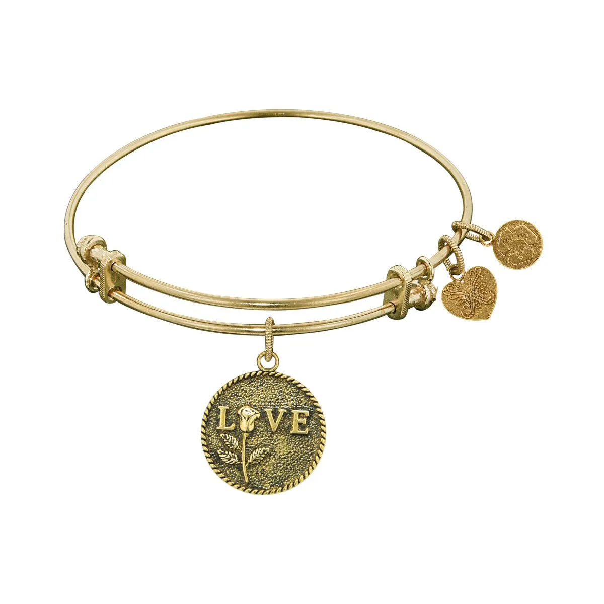 Stipple Finish Brass Love With Rose  Angelica Bangle Bracelet, 7.25"