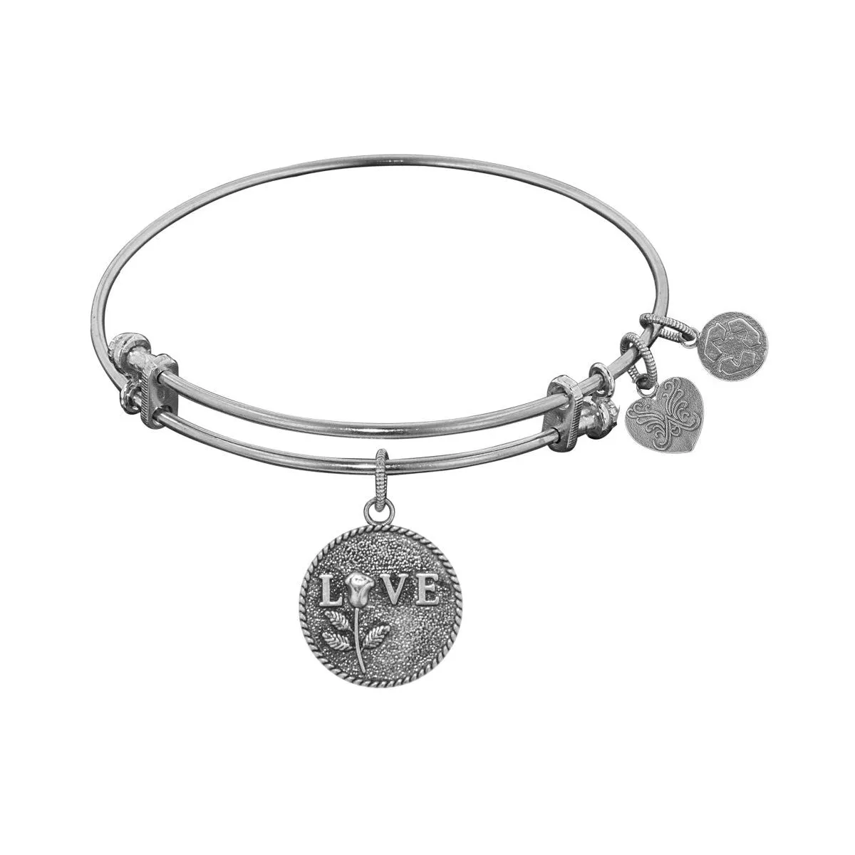 Stipple Finish Brass Love With Rose  Angelica Bangle Bracelet, 7.25"