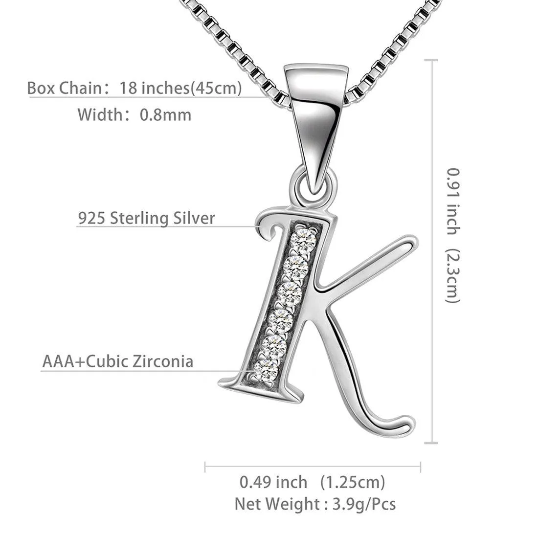 Tokyo Mart Letter K Initial Necklaces Pendant Women Men Name Jewelry Gift 925 Silver