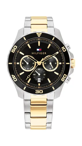 Tommy Hilfiger Jordan Two Tone Stainless Steel Black Dial Men's Watch 1792095