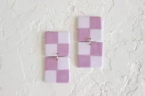 Two Tone Checkered Statement Earrings